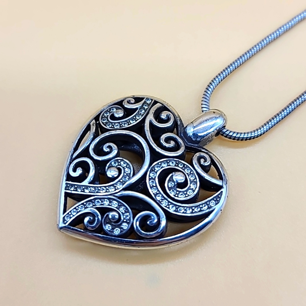 Brighton "ANAHITA HEART" Reversible Pendant w Swarovski Crystals & Pebble Dots!